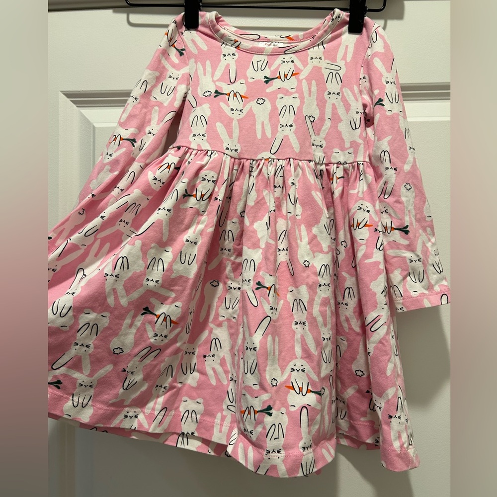 Hanna Andersson Girls Pink Bunny Long Sleeve Twirl Dress 3t - Picture 2 of 5